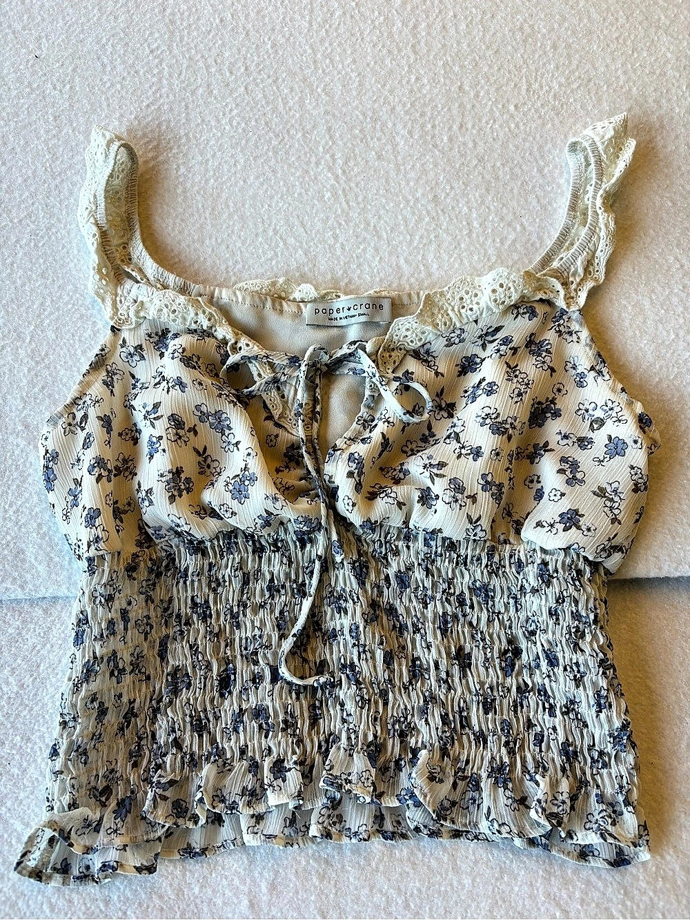 Romantic Coquette Floral Smocked Camisole in Cream & Blue